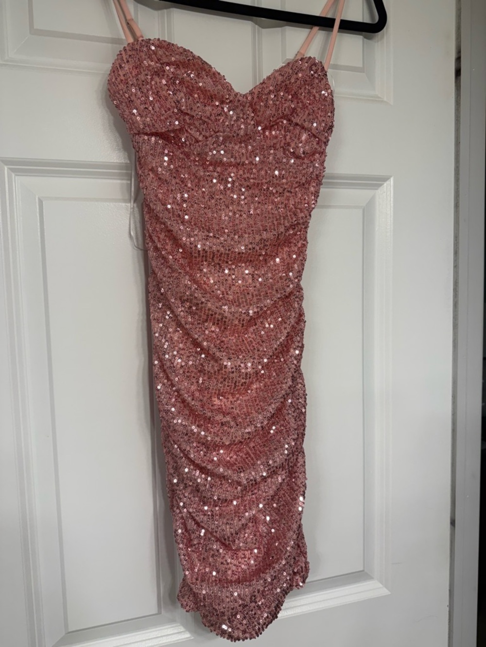 Hello Molly Sequin Ruched Pink Slip Dress